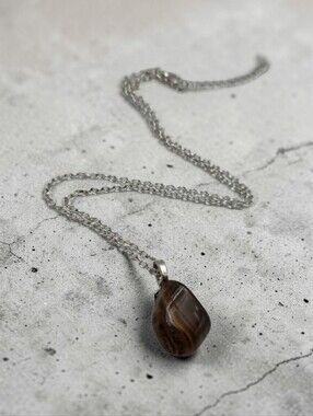 Handmade Silver Chain Necklace with Tigers Eye Stone Pendant